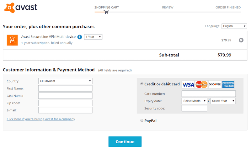 avast vpn payment method