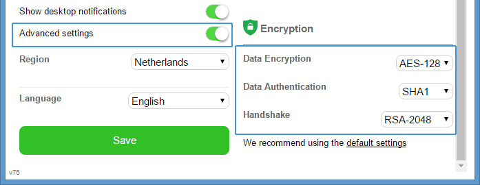 pia encryption settings