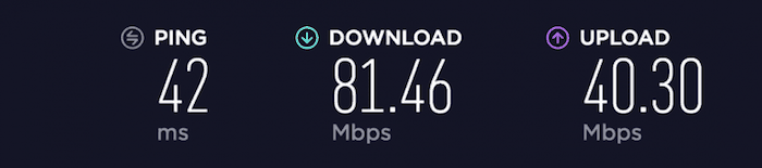 private internet access speed test result