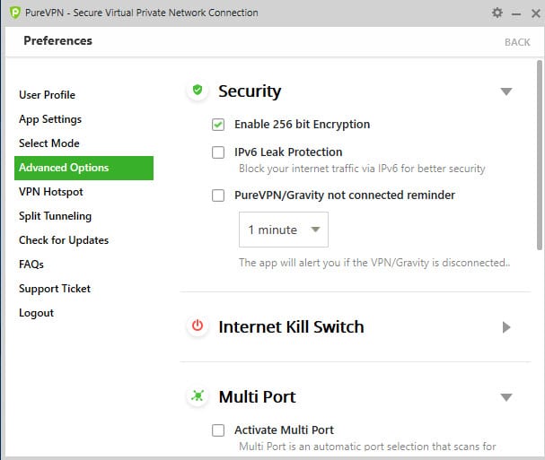 purevpn security encryption setting