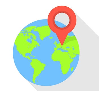 Europe globe pin icon, flat style
