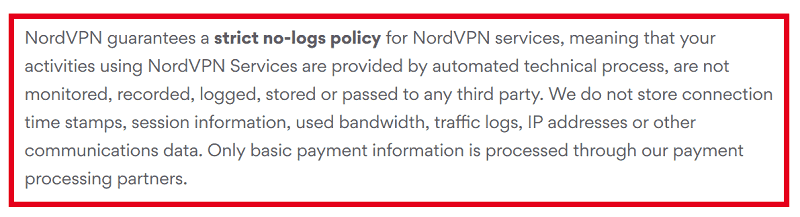 nordvpn logging policy