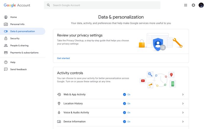 google data personalization setting