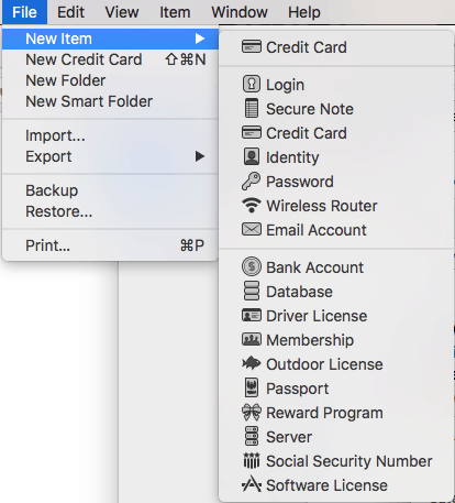 1Password list of items that could be saved